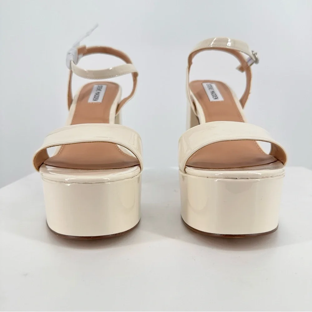 Steve Madden Jolie Buckle Patent Platform Sandals in Bone size 10